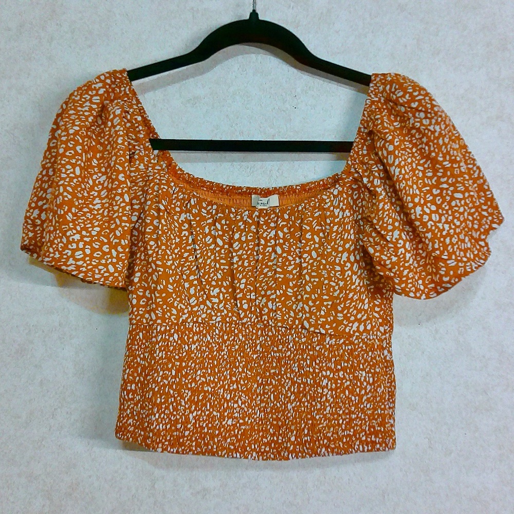 NWT Easel Leopard Print Off Shoulder Cop Top Elastic Stretch Super Cute!! Sz S